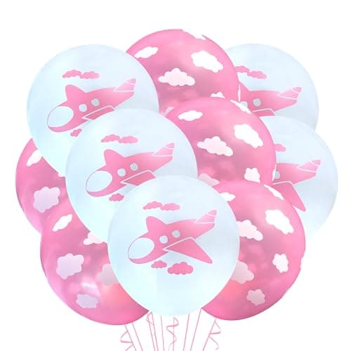 Malayan Products Airplane Latex Balloons 12 Count Flight Attendant Birthday Party Pilot Party Jet Baby Shower Classroom Decoration Girl Flying Balloons 12 Inch Standard Size Pink Clouds