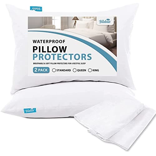 Waterproof Pillow Protector 2 Pack Queen Size Noiseless & Breathable & Soft & Machine Washable Full Encasement Pillow Protector