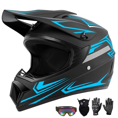 TIANDU Adult Dirt Bike Motocross Helmets Goggles Gloves Face Mask 4PCS Set Men Women Full Face Motorcycle Helmet Mountain Bike Off Road Helmets DOT Approved ATV Helmet