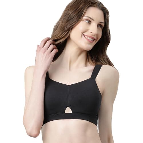 Enamor Innovations Cloudsoft Invisi Bonded Neck Women's Everyday Cotton Minimizer Bra - Padded, Wirefree, Full Coverage - A064 (Available in Plus Sizes) Black