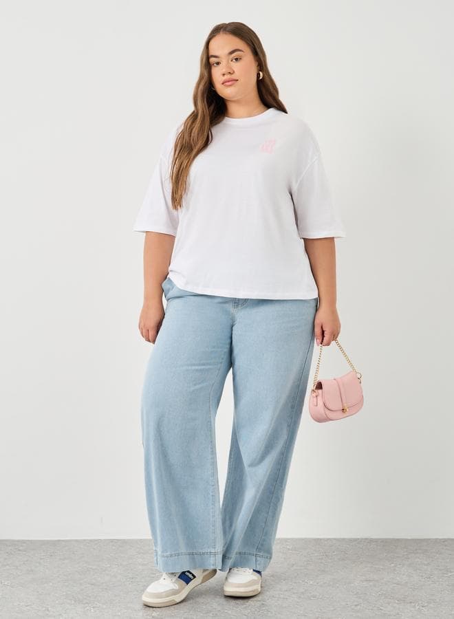 Styli Plus Wide Leg Jeans with Drawstring