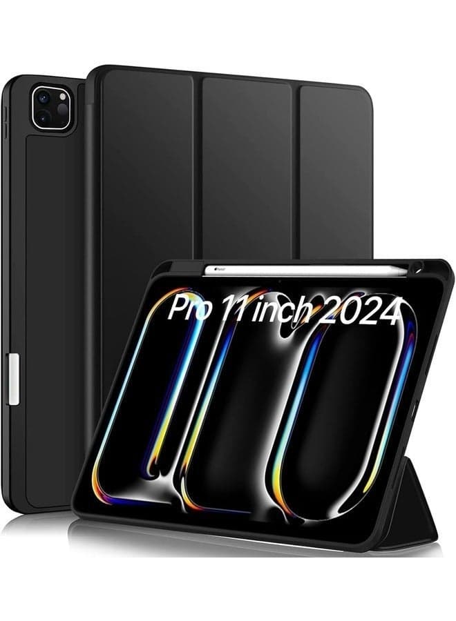Black Tri-Fold PU Leather Case for iPad Pro 11-inch (M4) 2024 – Smart Tablet Cover with Adjustable Stand