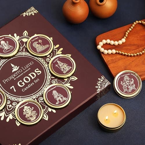 PROSPERRO LUMO by Parkash Candles Luxury 7 God Premium Fragrances Candle Set || Dual Wick || PANCHAMRIT || KUMKUMADI || MOGRA || BAKHOOR || VIBHUTI || Kesar Chandan || Clove & Cedar