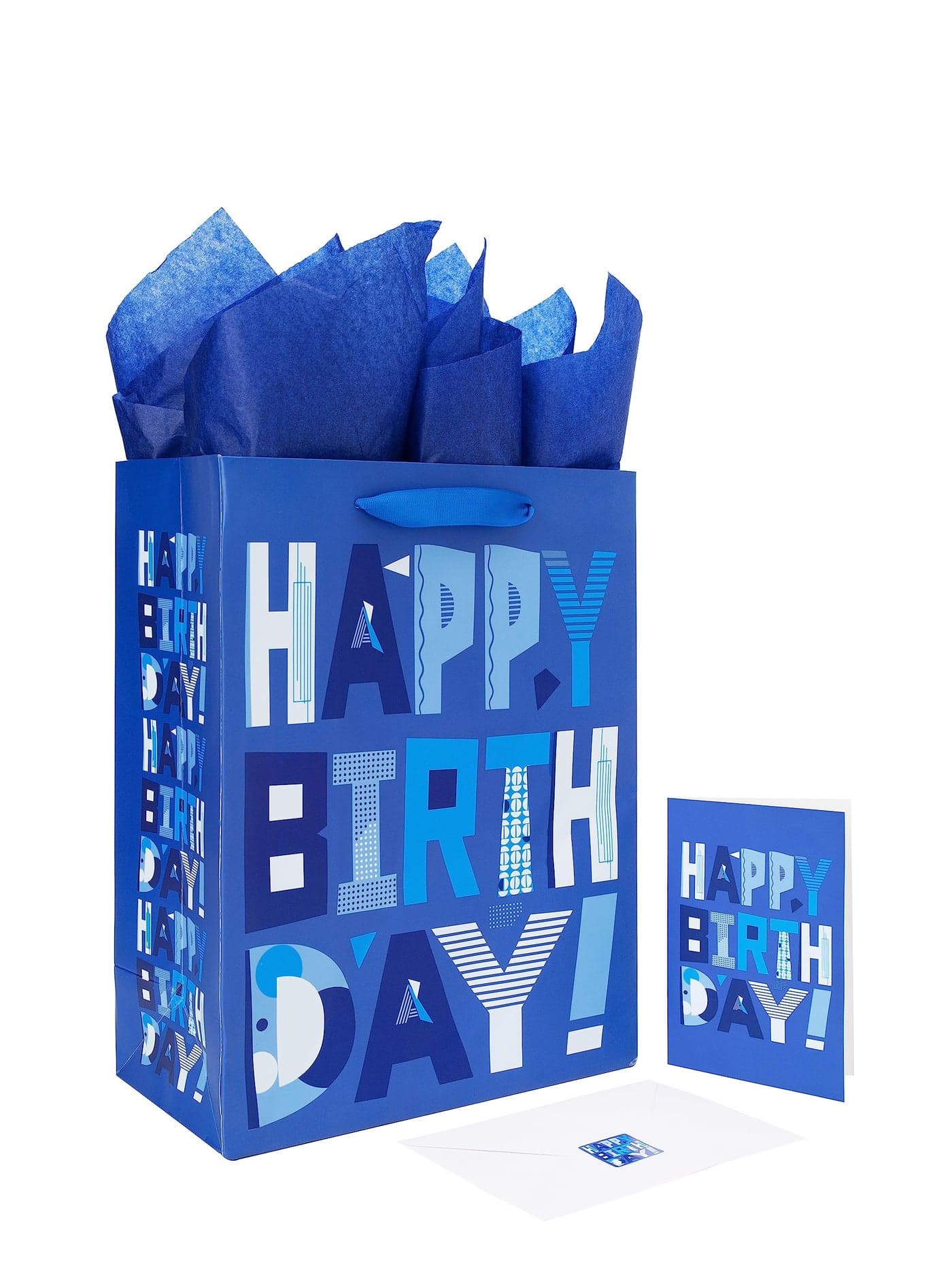 wishinside 13 Large Blue Gift Bags Set with Greeting Card and Tissue Papers Blue Happy Birthday for Mens Birthday PartyKids Parties Baby Shower or Baby Boy 13x102x52 1 Pcs