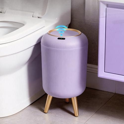 onlcuk Motion Sensor Bathroom Trash Can with Lid, 3 Gallon/11L Automatic Bathroom Wastebasket,Touchless Trash Bin with Removable Legs for Kitchen,Office,Toilet,Bedroom,Smart Sensor Trashcan-Purple