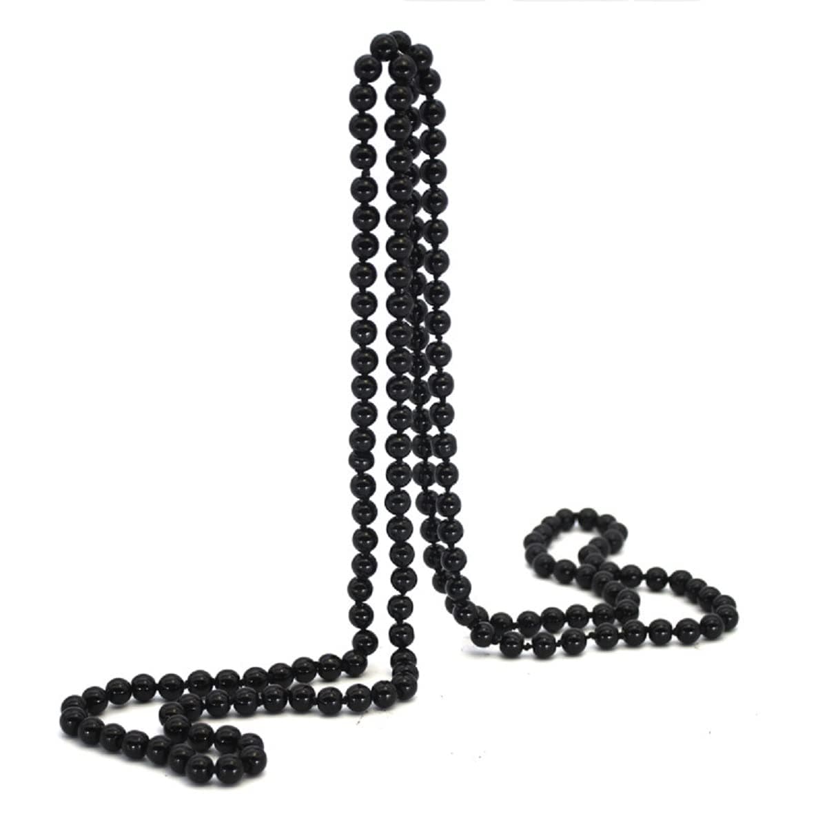 1920s Long Fake Pearls Necklace Layered Retro Vintage Imitation Round for Women Flapper Party Wedding Mother's Day Gift-Black