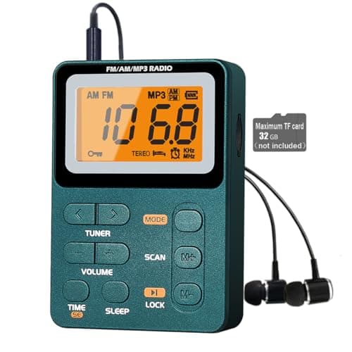 Paeiope Portable Radio AM FM, Rechargeable Pocket Speaker with Best Reception Digital Tuning, MP3, Stereo Earphone, Large LCD Screen, TF Card Socket, Transistor Radio for Jogging/Gym/Camping…