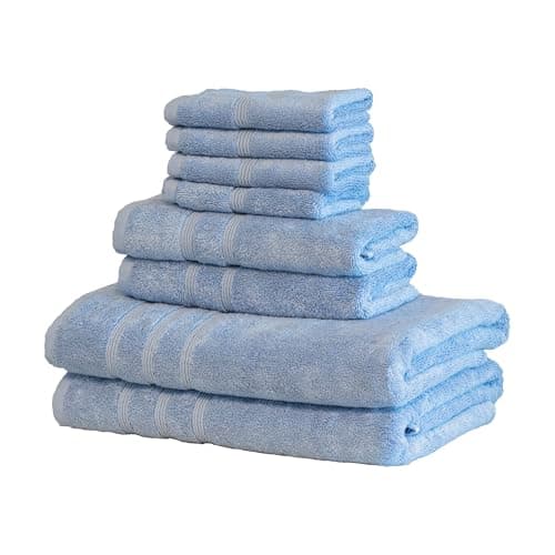 Mosobam Luxury Turkish 8pc Towel Set 30X58 16X30 13X13 Allure Blue 700 GSM Bamboo Viscose & Aegean Turkish Combed Cotton