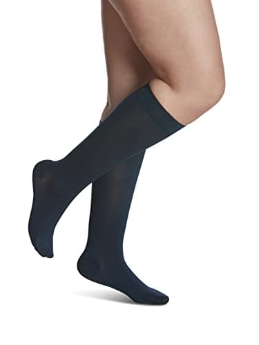 SIGVARIS Women’s Style Soft Opaque 840 Closed Toe Calf-High Socks 15-20mmHg - Midnight Blue - Small Long