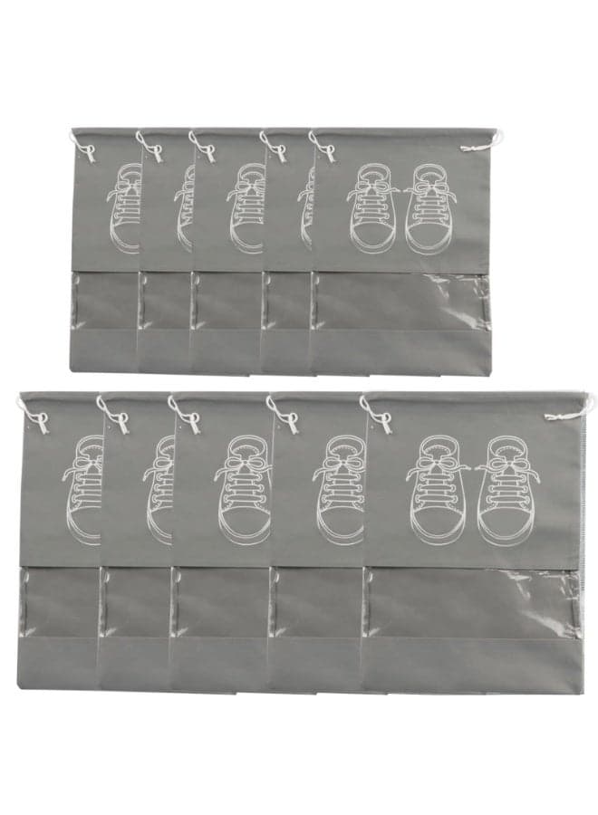 10Pcs Travel Shoes Storage Bag Drawstring Organizer PVC transparent Non-Woven Portable Shoe Pouch Packing Organizers for Men Women(Grey)