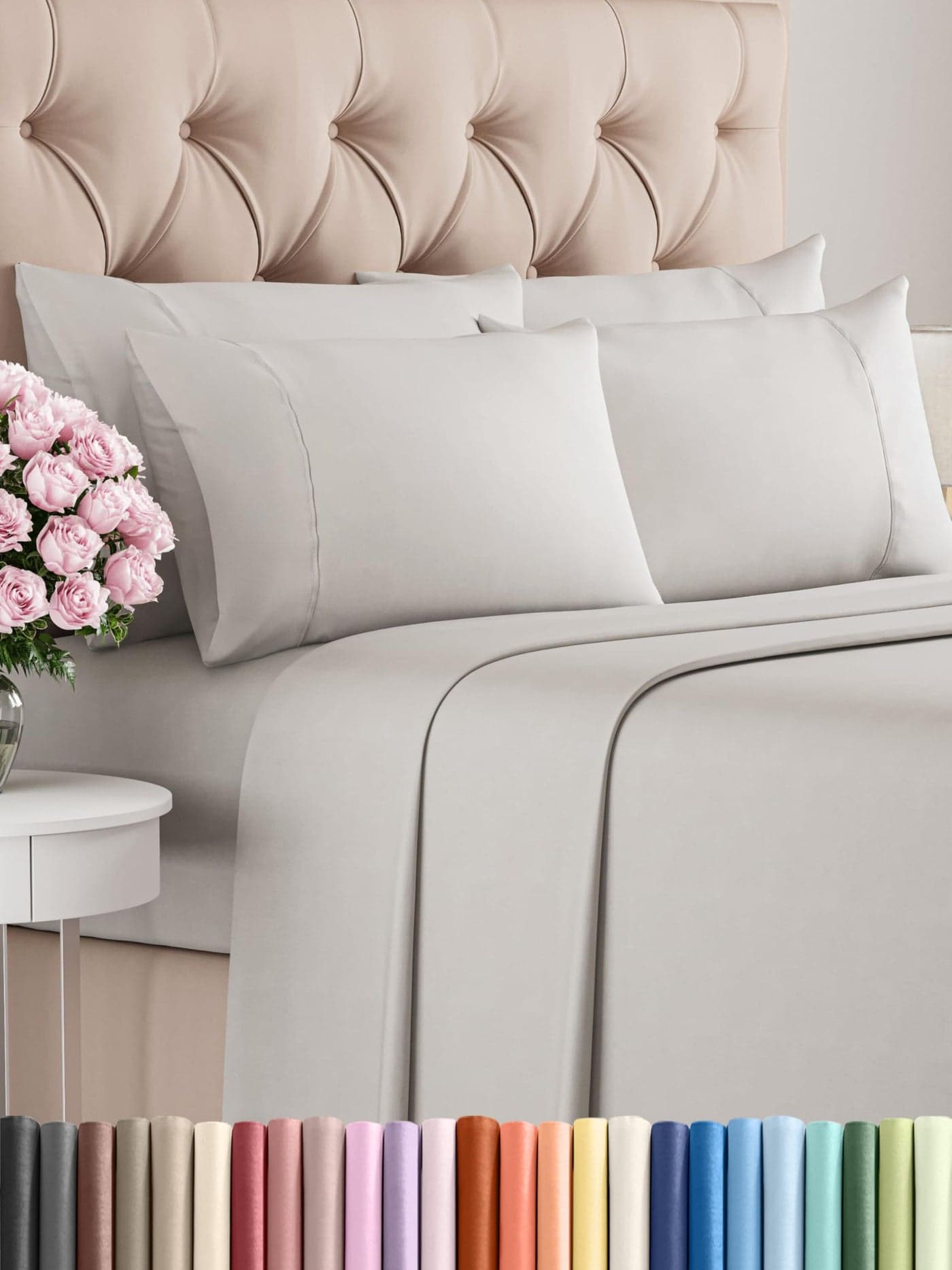 Queen 6 Piece Sheet Set Comfy Breathable Cooling UltraSoft Hotel Luxury Bedding Set w 816 Inch Deep Pockets 1 Flat 1 Fitted Sheet 4 Pillowcases Wrinkle Free Easy Care French Grey