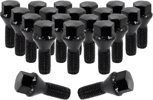 Wheel Accessories Parts 20 Pcs Lug Nut Set M12 x 1.25 12x1.25 Acorn Seat Lug Bolts 17mm Hex 24mm Thread Length Black Finish Jeep Renegade | Fiat 500 500X 500L | 2023+ Dodge Hornet