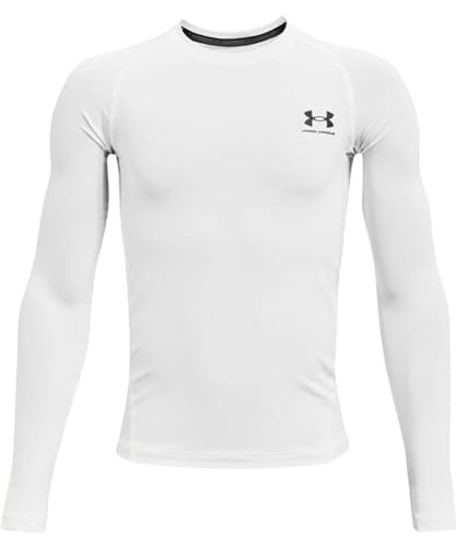 Under Armour Boys' HeatGear Armour Long-Sleeve T-Shirt , White (100)/Black , X-Small