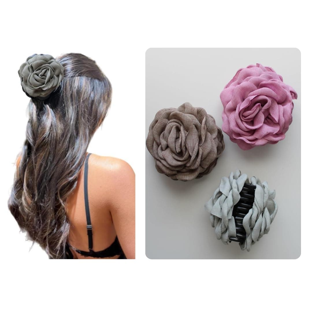 Rose Flower Claw Clip Rose Flower Hair Clip for Women Grey 1 Count Pack of 1