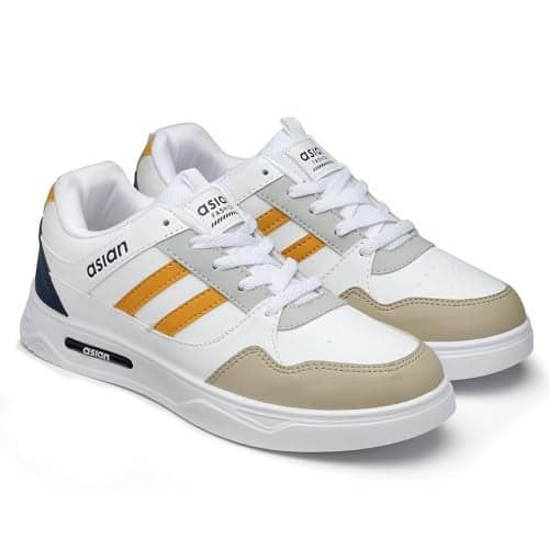 ASIAN Men's BOSTON-02 White Casual Sneaker Shoes with Synthetic Upper Lightweight Comfortable Mid Top Sneaker Shoes for Men's & Boy's,UK 9