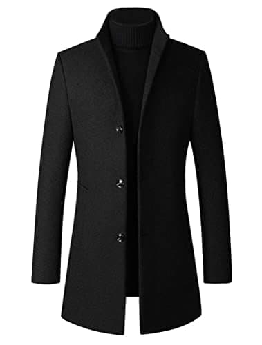 Minibee Mens Trench Woolen Coat Winter Stylish Long Slim Fit Luxury Wool Blend Topcoat Business Down Jacket XL