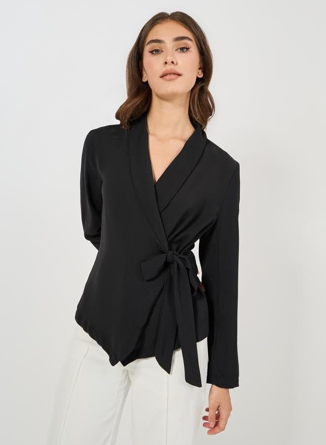 Notch Lapel Long Sleeves Wrap Top — 2XL