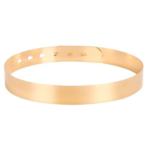BABEYOND Metal Waistband Skinny Belt Adjustable Waist Strap Belt for Dress (Style-10-gold, Large)