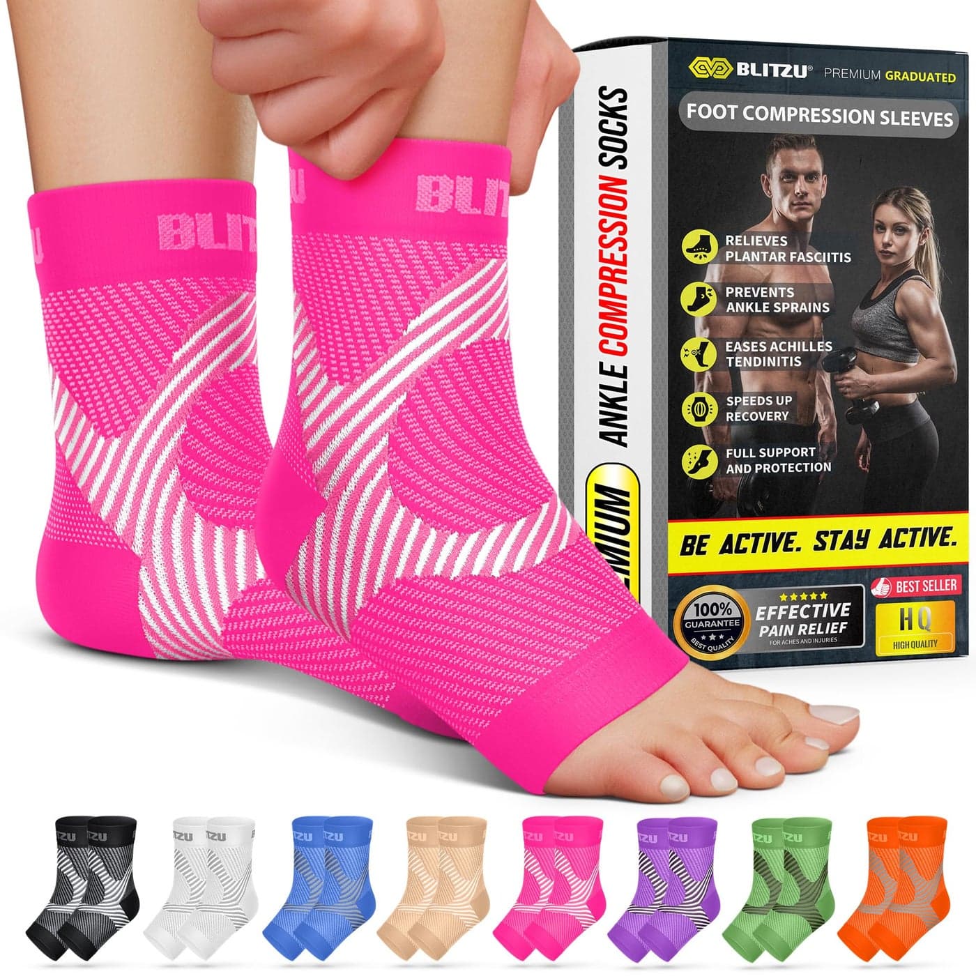 Compression Socks for Plantar Fasciitis Achilles Tendonitis Arthritis Relief Ankle Brace Compression Sleeve with Foot Arch Support Ankle Wrap for Women Men Swelling Heel Pain Pink LXL