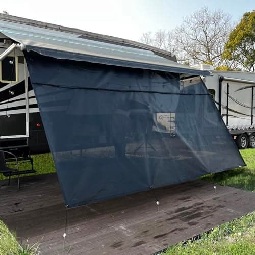 SHADEPLUS RV Awning Sun Shade Screen 8x183Fit for 19 AwningBlack Mesh Shade Screen with ZipperUniversal Trailer Camper Awning Screen with Complete KitsImproves Shadow and Privacy