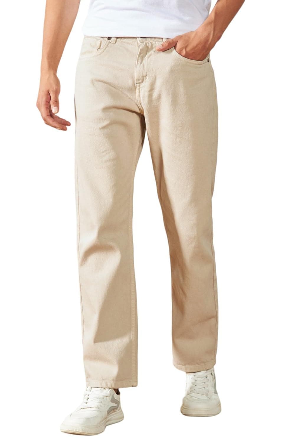 Dennis Lingo Men's Ecru Denim Mid Rise Relaxed fit Jeans