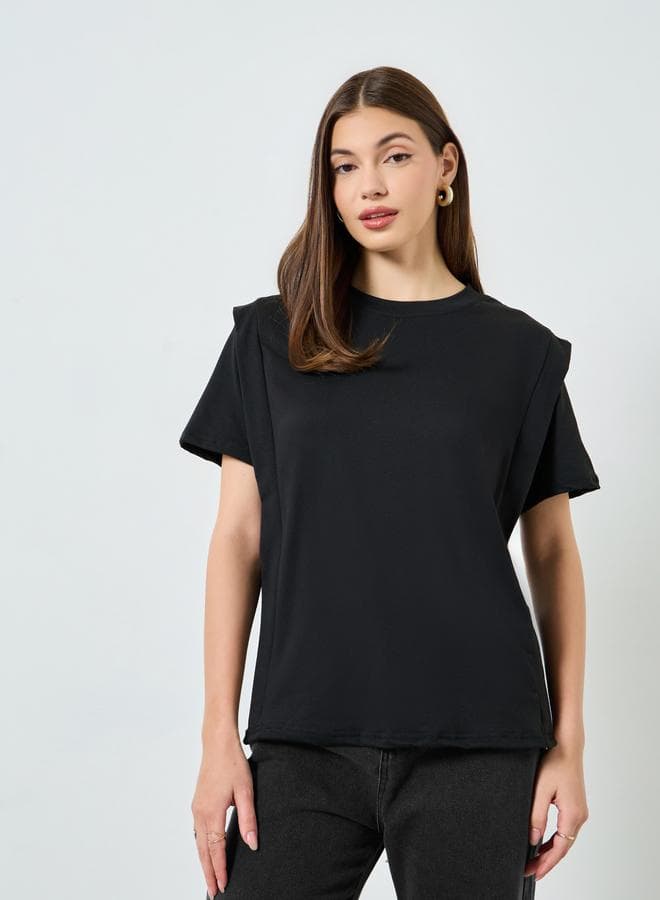 Black Oversized Shoulder Pad T-Shirt