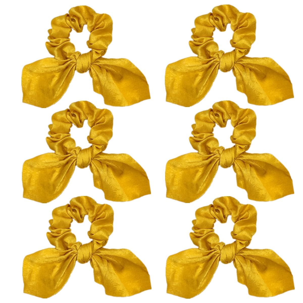 Sufermoe Hair Scrunchies 6 Pcs Satin Hair Ties with Big Hair Bows Yellow Hair Accessories for Women and Girls