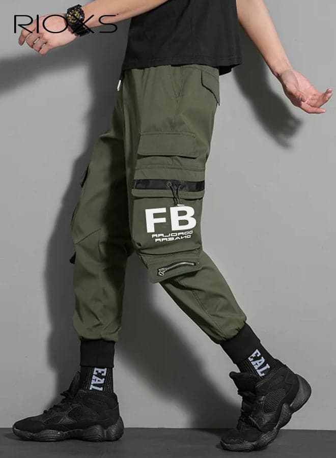 Cargo Pants for Men, Casual Workout Jogging Drawstring Pants with Multiple Pockets, Regular Fit Drawstring Sweatpants, Comfortable Cargo Jogger Trousers, Lounge Jogger with Ribbed Ankle Cuffs, Mens Long Pants, Lightweight Athlesiure Trousers, Mens Fashionable Pants Green