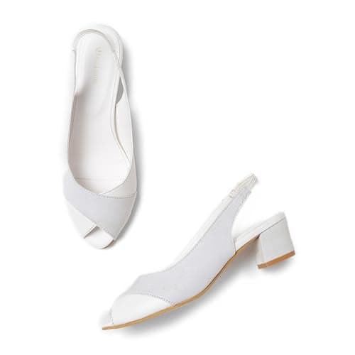Marc Loire Women's Slip On Shimmer Peep Toes Block Heel Fashion Sandals for Party & Casual Wear (White, 4)