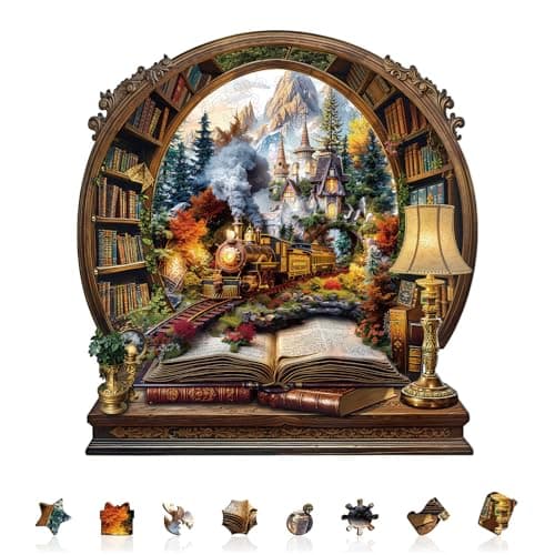 Jigfoxy Wooden Puzzles for Adults The Train in The Book Wood Puzzles Adult Unique Animal Shape Wooden Jigsaw Puzzle for Puzzle Lovers Family Friend L134 126in280pcs