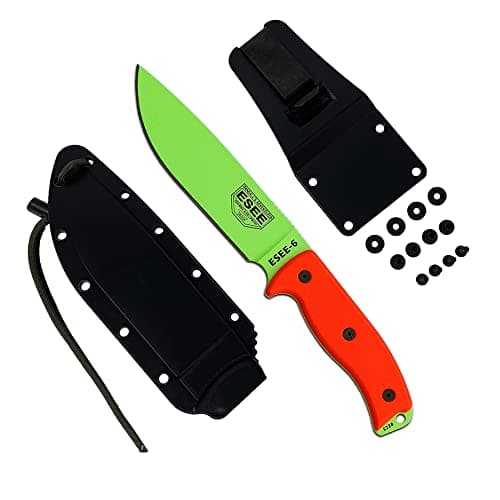 ESEE Knives 6P Fixed Blade Knife w/Molded Polymer Sheath (Venom Green Blade/Black Sheath)