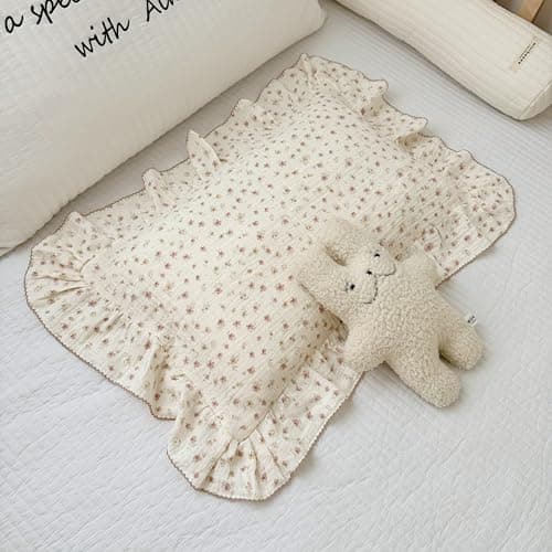 BuLuTu Soft Cotton Kids Pillowcases for Girls Boys Pink Floral Toddler Pillowcases Standard Size Cotton Muslin Pillow Protector for Children Bedding Gift Envelope Closure 20x26 1 pc