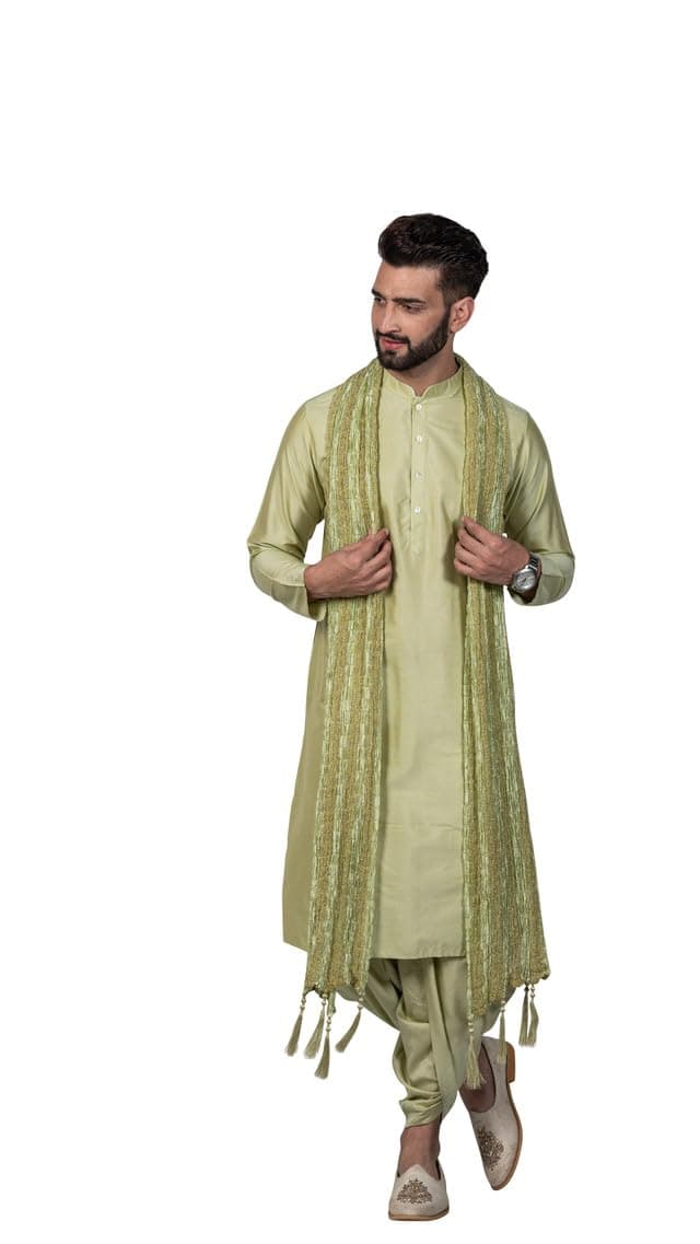 KISAH Mens Duppatta, Cotton Blend Striped Green Duppatta for Men, Free Size