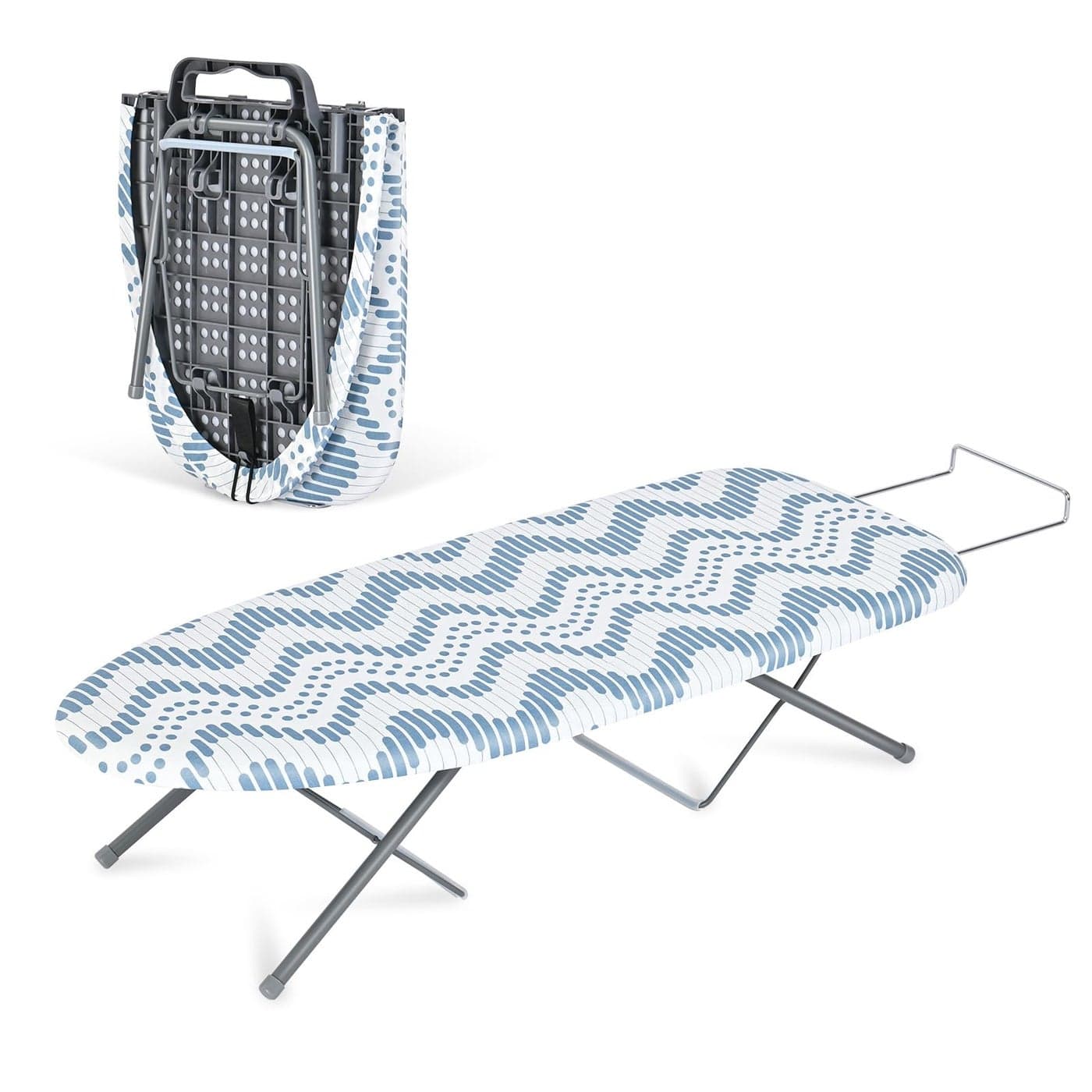 KINGRACK Foldable Ironing Board with Iron Rest Small Ironing Board Extra Thick Cover Portable Tabletop Iron Board wiht NonSlip Feet for Home Travel Blue