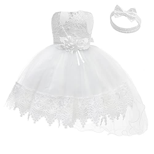 LZH Baby Pageant Dresses 12-18 Months, Baby Christening Outfit Girl Christening Gown for Baby Girl Baby Girl Dresses D-White