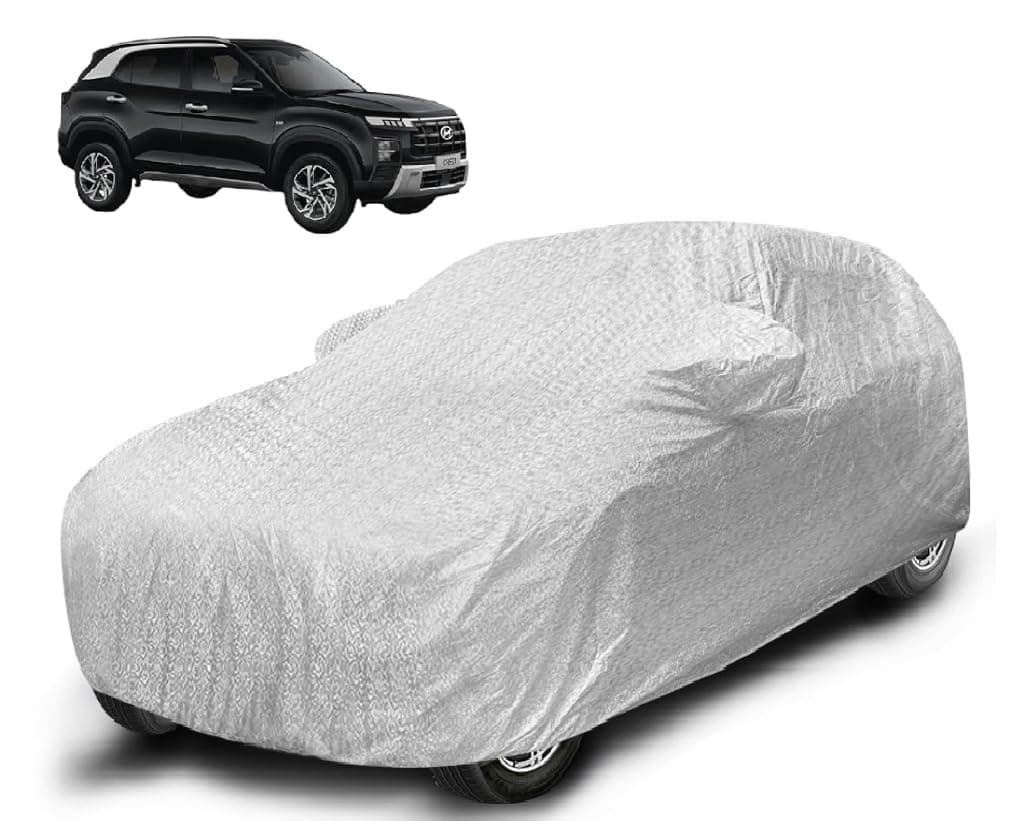 Auto Hub Waterproof Car Cover Compatible with Creta (Model-2024-Till Date) with Mirror Pocket, Soft Cotton Lining, Creta Car Cover Waterproof - Metallic Silver