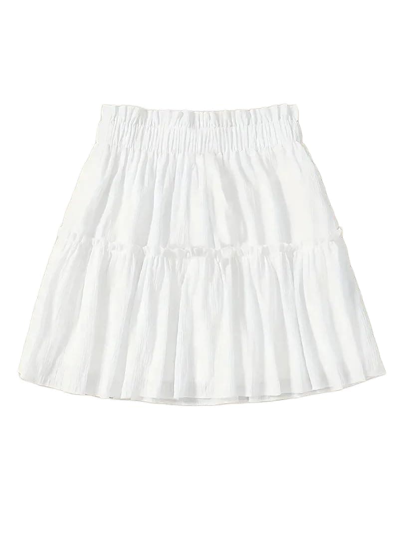 PINKHUB Women's Cotton Tiered Mini Skirt | High-Waisted Flowy Skirt with Elastic Waistband | Casual Western Style | Soft & Breathable | Comfortable Fit | Made in India (White, XL)