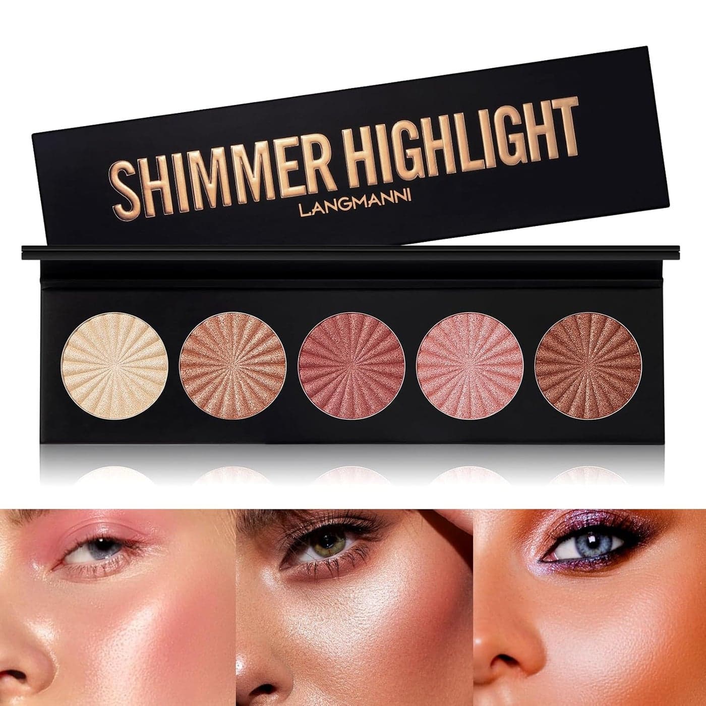 Highlighter Powder Palette Makeup Palette Facial Bronzers Illuminator Palette Highlighter Baked Waterproof Long Lasting Brilliant Lighten Skin Color 5 Color 1 Count Pack of 1