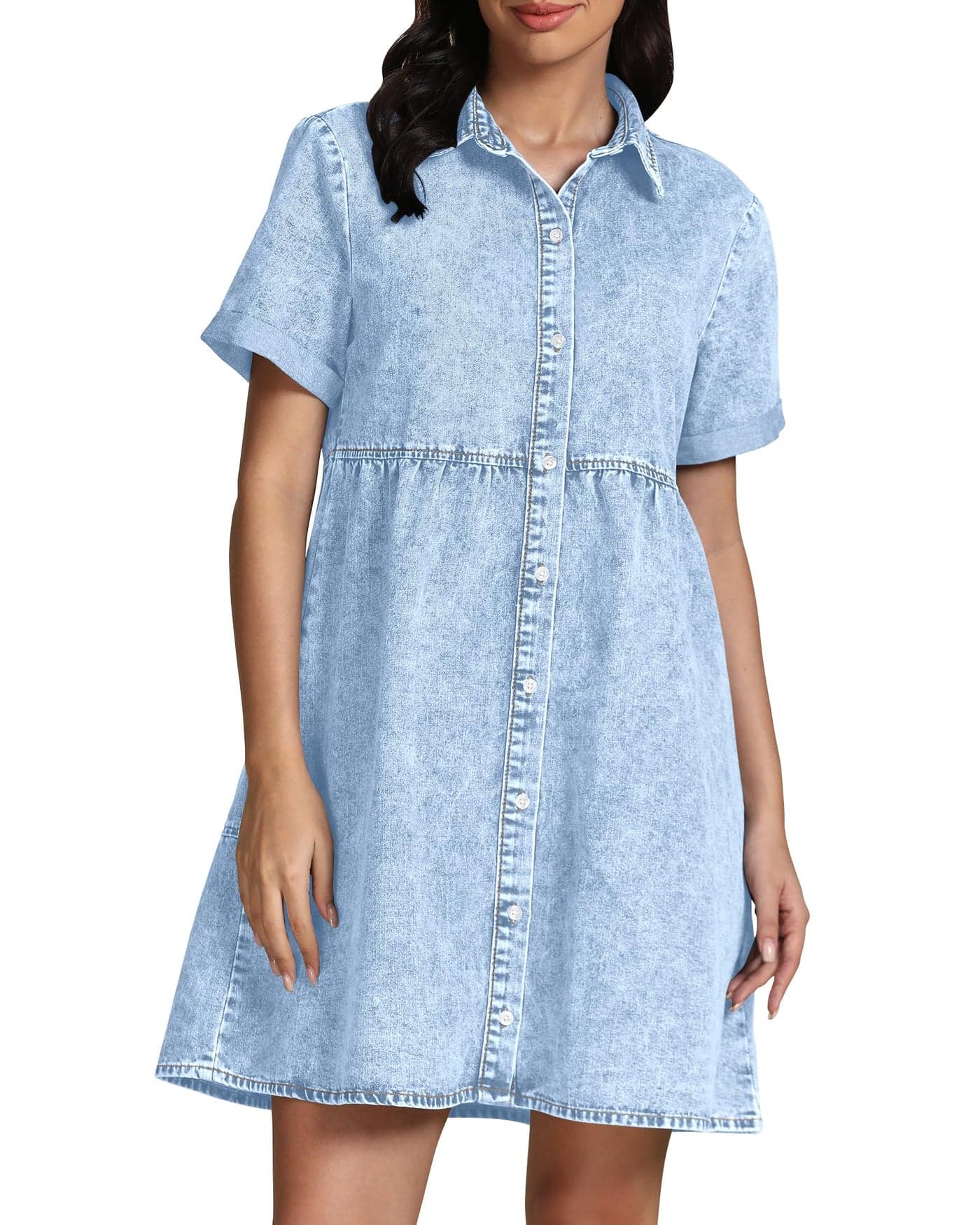 GRAPENT Business Casual Dress for Women Womens Dresses Casual Dresses with Sleeves Cotton Dress for Women Casual Women Denim Shirt Dress Plus Size Summer Dress for Women Color Roadknight Blue Size XXL