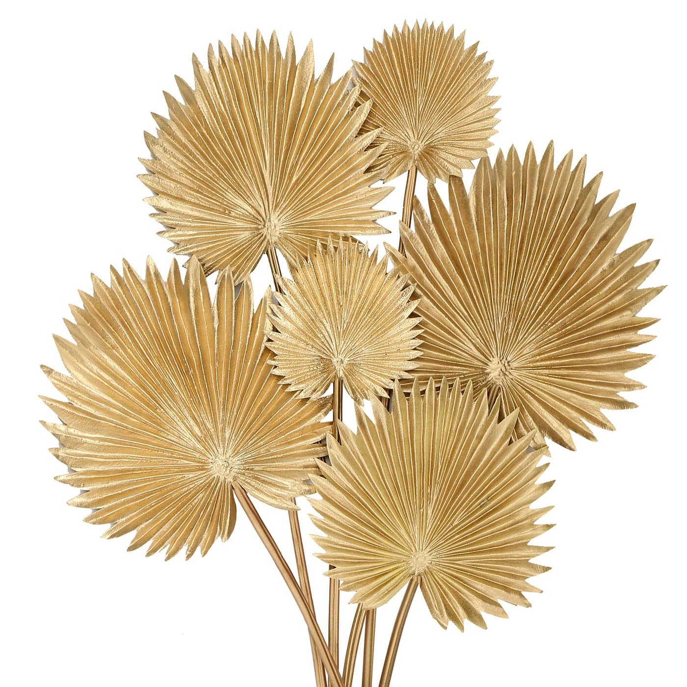 DILATATA 6 Pcs Pu Foam Artificial Gold Palm Leaves Faux Palm Tropical Leaves Fake Palm Fronds for DIY Wedding Bouquets Fake Leaves for Centerpieces Arrangements Palm Leaf for Party Home Decorations