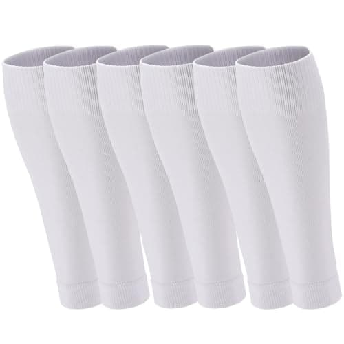 Ultrafun 3 Pairs Leg Sleeves, Pre-cut Soccer Sleeves Compatible with Grip Socks, Shin Guards Sleeves for Soccer, Football, Basketball, Rugby (White, L)