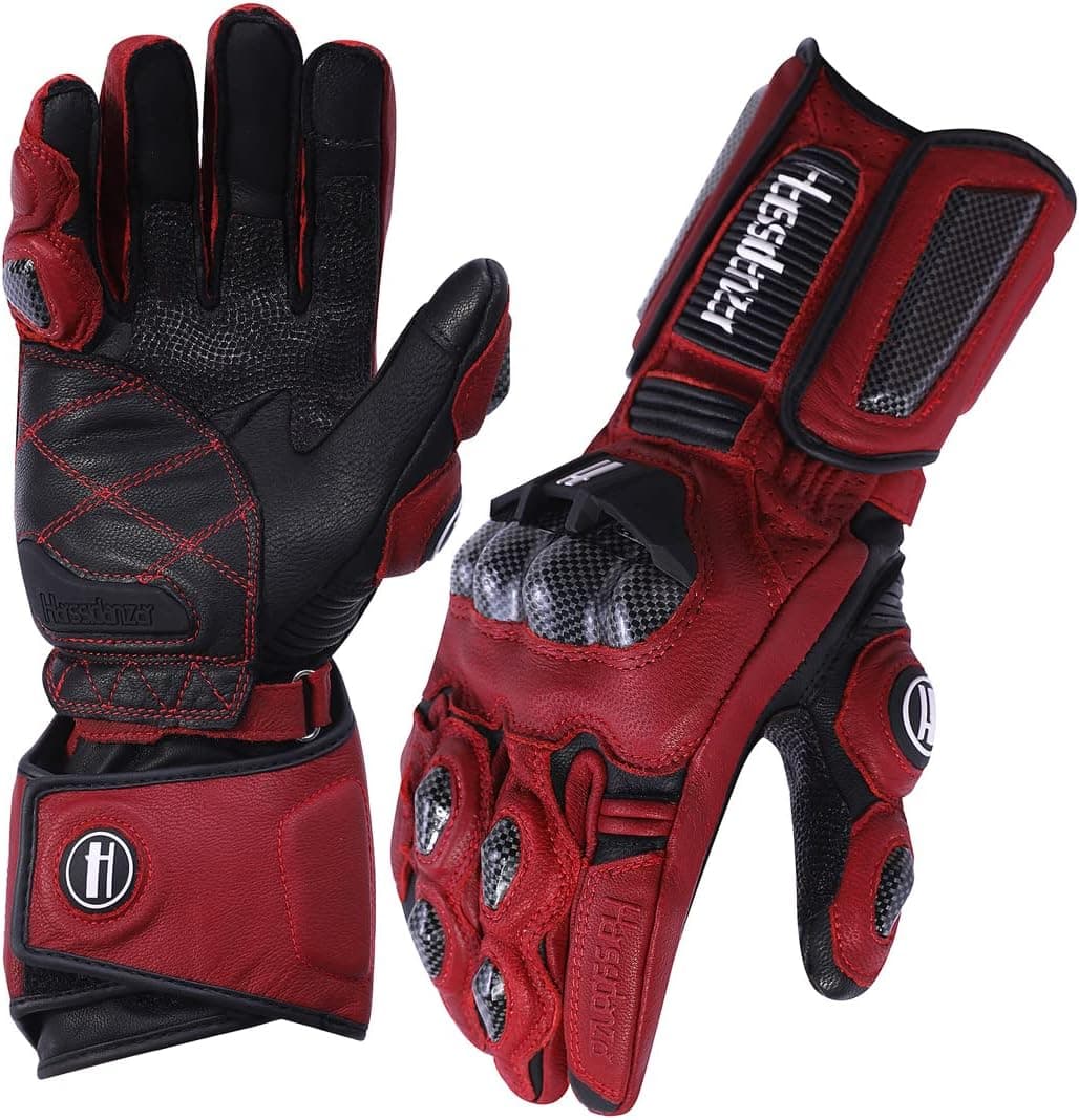 Harssidanzar Leather Motorcycle Gloves with Carbon Fiber Knuckle Protection for Men and Women