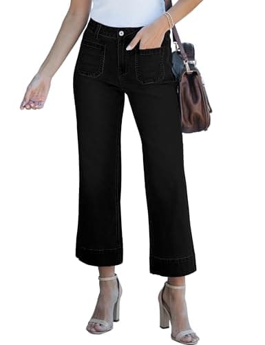 luvamia Wide Leg Jeans for Women Trendy High Waisted Flare Jeans Cropped Denim Pants Stretchy Baggy With Patch Pockets High Waisted Stretch Jeans for Women Black Wide Leg Jeans for Women Size 4 Size 6