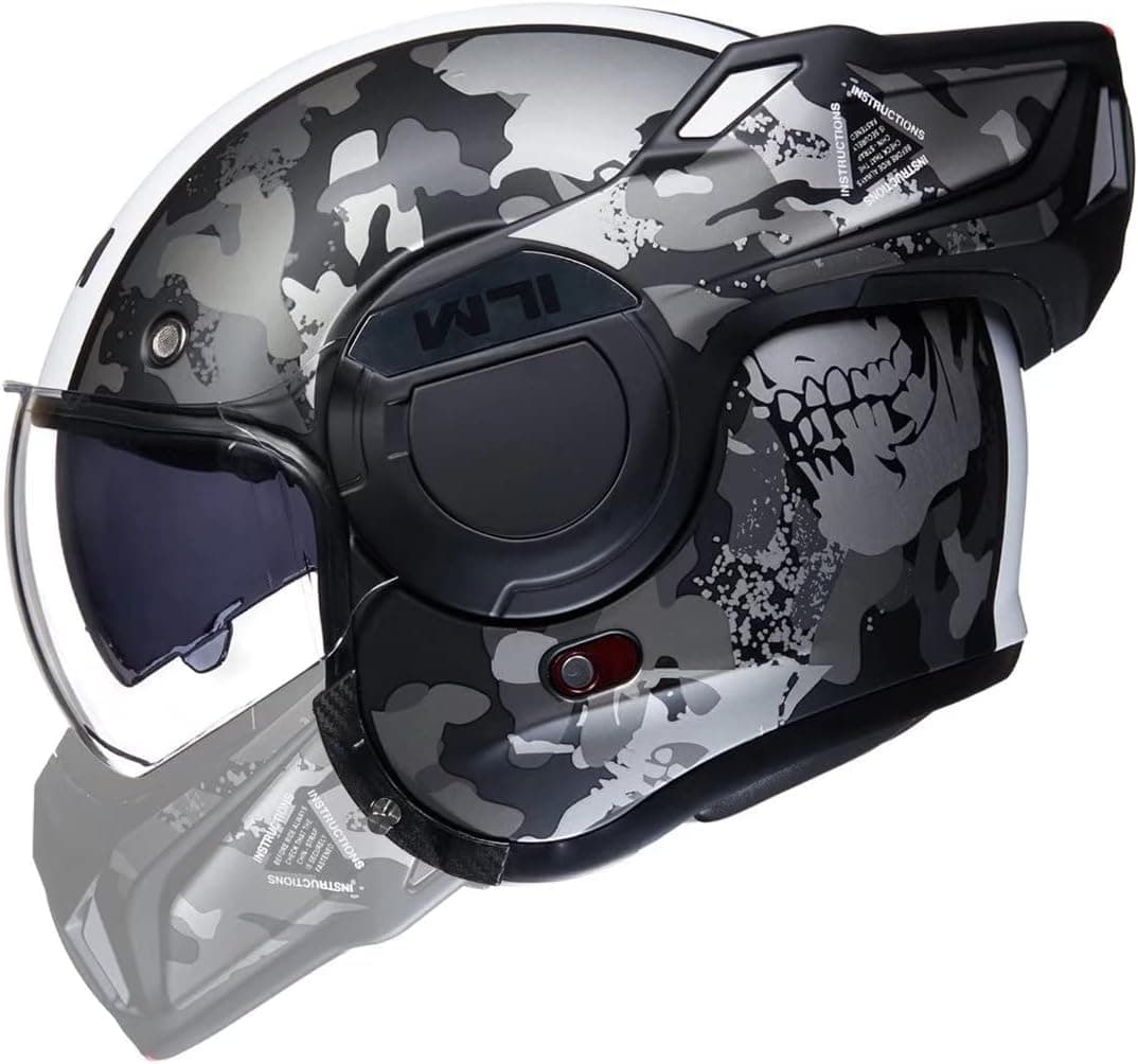 ILM Vintage Full Face Modular Motorcycle Helmet with 180° Reversible Chin Guard - DOT Model B707