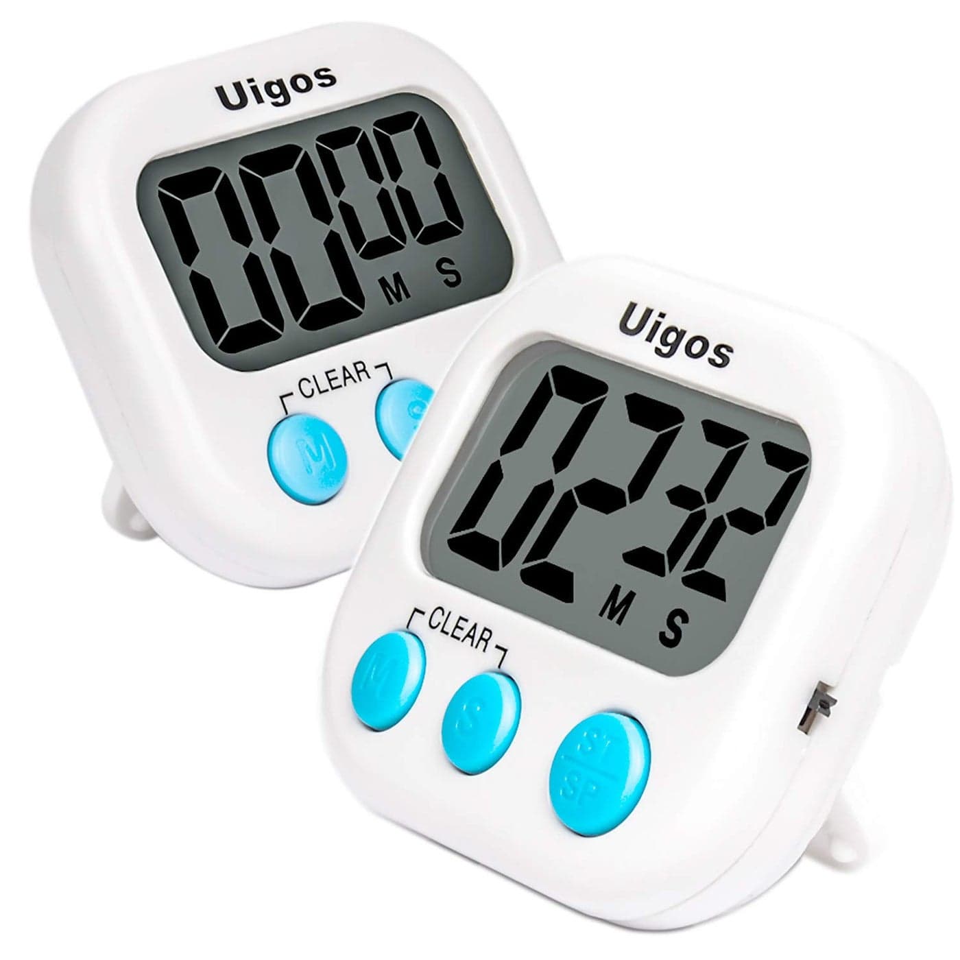 Uigos 2 Pack Digital Kitchen Timer II 20 Big Digits Loud Alarm Magnetic Backing Stand for Cooking Baking Sports Games Office White 2 Pack
