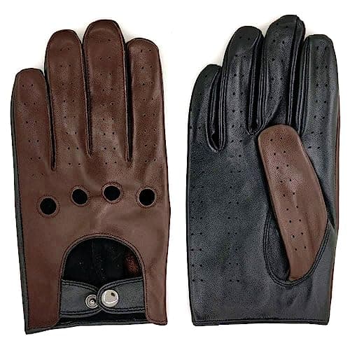 ZLUXURQ Mens Touchscreen Professional Leather Driving Gloves Unlined -Soft and Thin Italian Lambskin Black & Redbrown