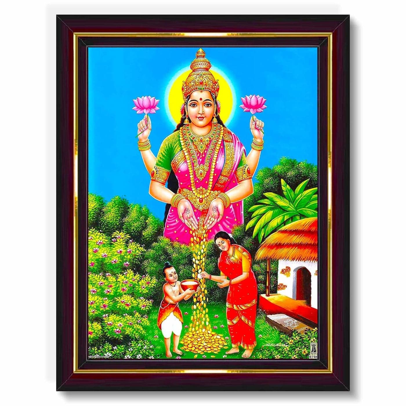 Pavan Photo Laminations Goddess Lakshmi Devi Kanakadhara Dhanalakshmi Wall Painting Framed Home Decor WoodMatteBrownBig Size10 x 12 Inch B336M
