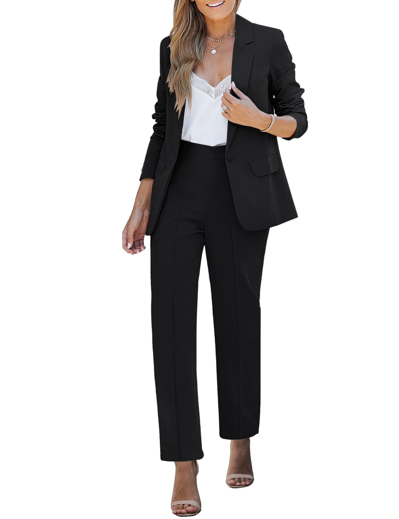 Luvamia Business Two Piece Sets Dressy Pants Sets with Matching Top Black Pants Suit for Women Office Attire Medium Fits Size 810