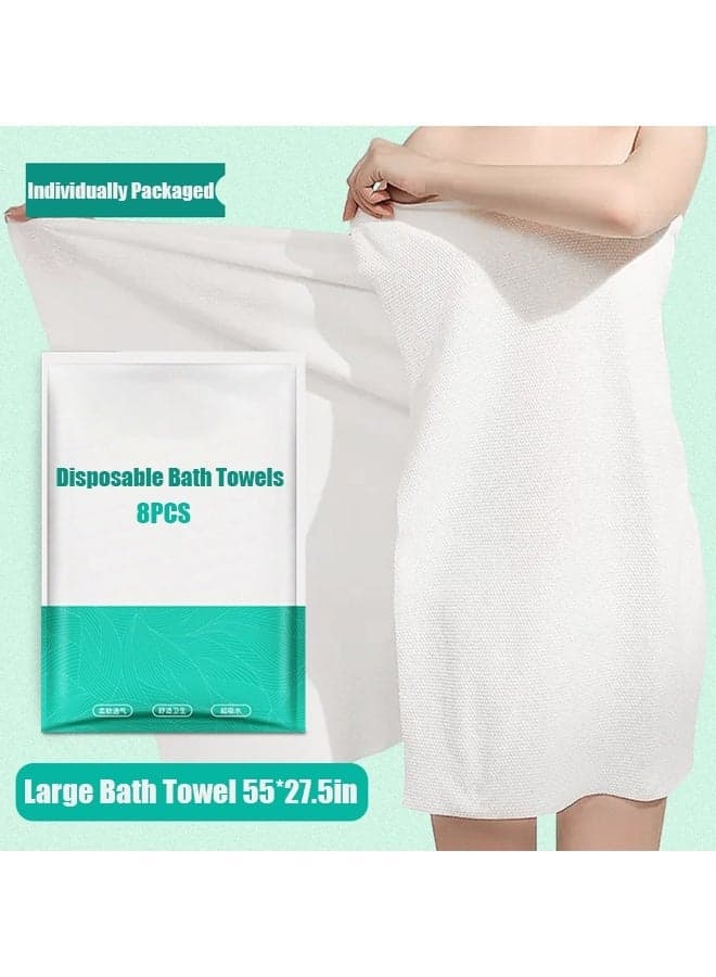 Disposable Compressed Bath Towel Tablets 55'' x 27.5'' Plant Fiber Portable Disposable Hypoallergenic Suitable for Camping Travel Sports Hotel Bathroom Beauty Salon (8PCS Disposable Bath Towels)