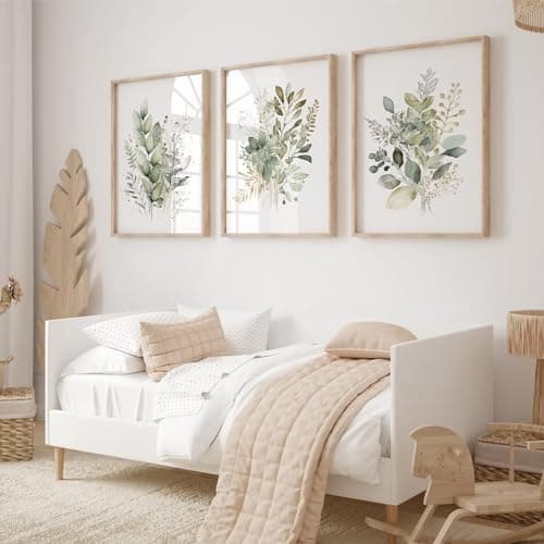 Joocrise Watercolor Botanical Wall Art Set of 3 Boho Floral Canvas Wall Decor Prints Sage Green Wildflower Wall Art Modern Flower Pictures Botanical Painting for Bedroom Bathroom 16x24 Inch Unframed